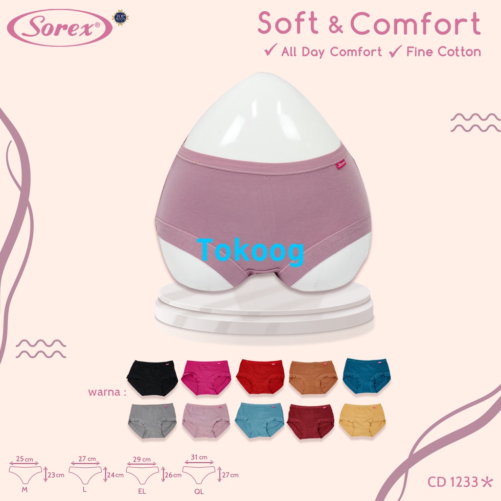 (12PCS) Celana Dalam Karet Besar Katun Sorex Dewasa Comfort Cotton Wanita 1232 M L XL XXL