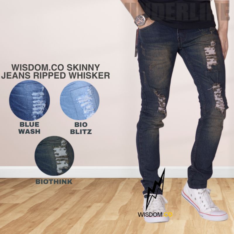 Wisdom - Celana Skinny Jeans Sobek Ripped Extream No tembus | Full Jeans Stretch Melar | Denim pria sobek