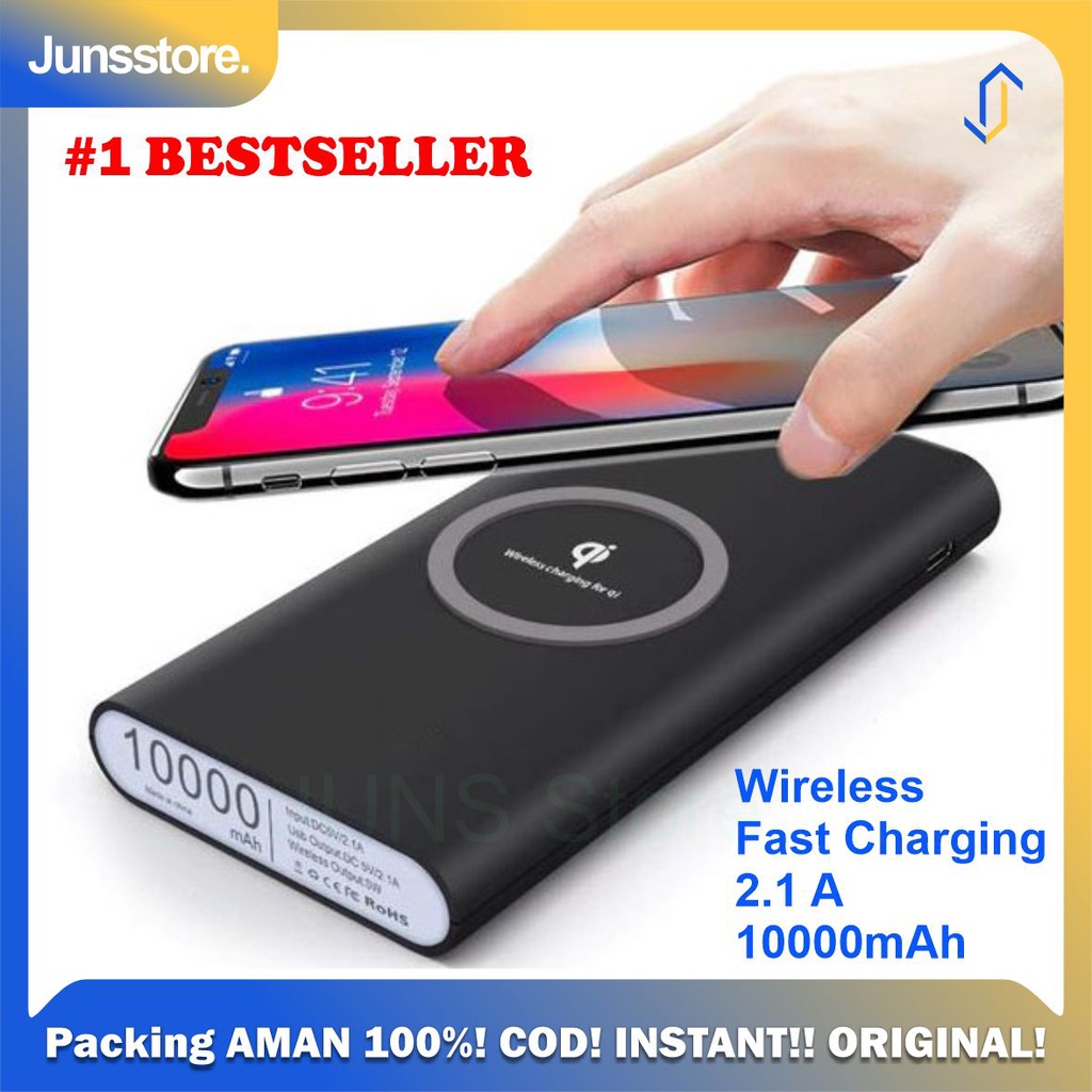 Jual Power Bank Qi Wireless Charging Pad 2 Port 2.1A 10000mAh Black [ COD ] Fast Charger PB
