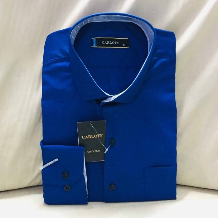 CARLOFF Pakaian Pria Hem Baju Kemeja Panjang garis Biru Tua 3650P
