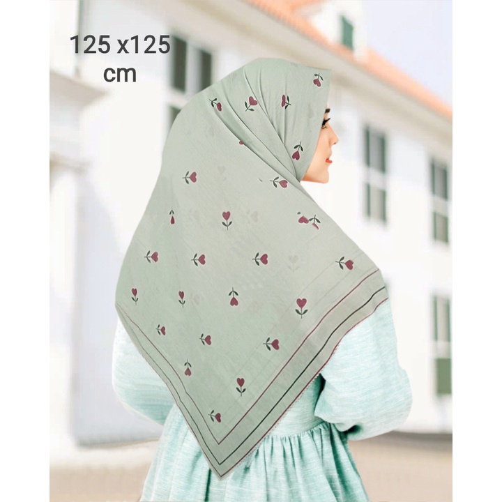 Promo !! Hijab Voal Syar'i Ukuran 125 x 125  Terbaru Jilbab Segiempat Syar'i Jumbo Kerudung Voal Motif Tulip