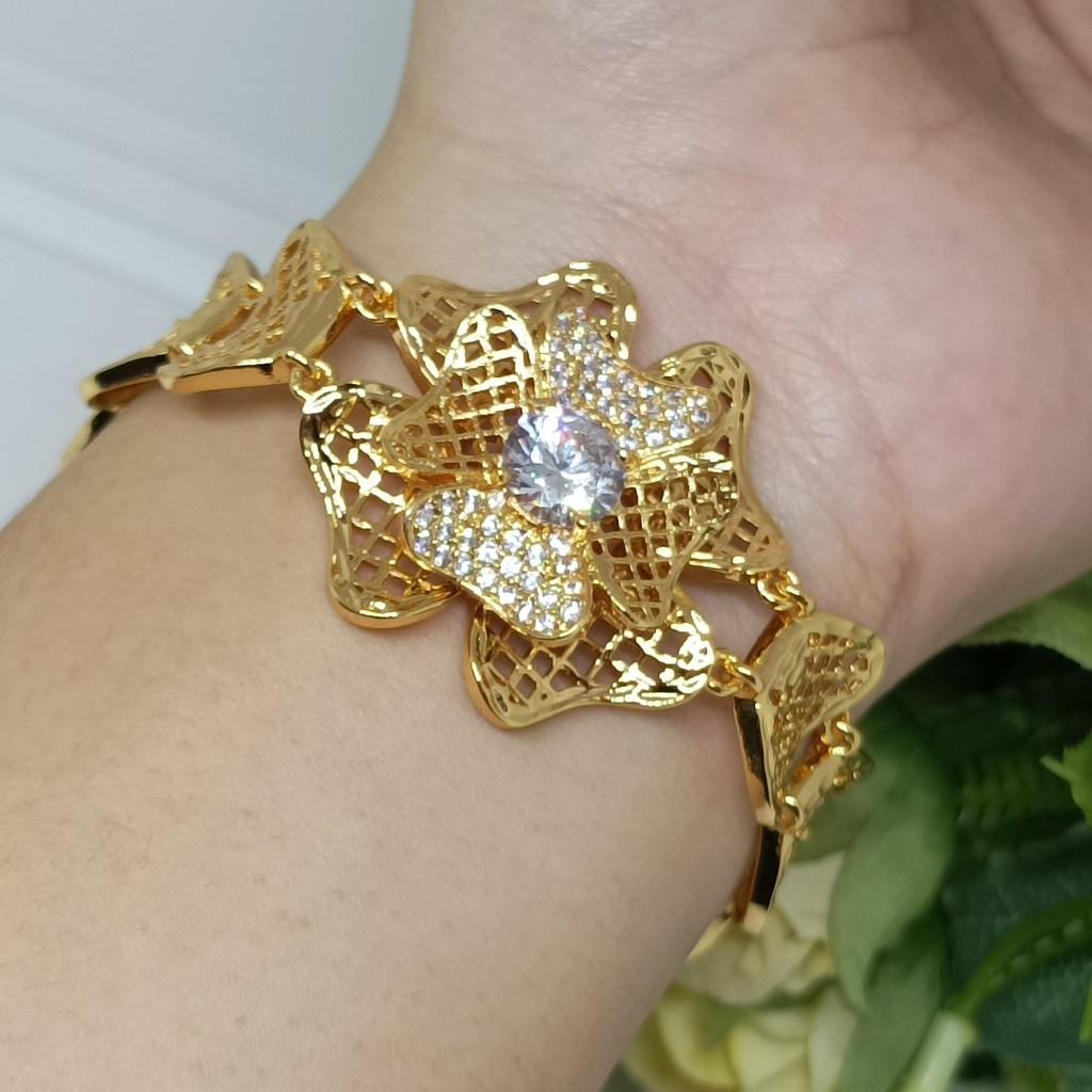 Xuping Set Gelang tangan cincin tembaga  Bracelet perhiasan lapis Emas 24k