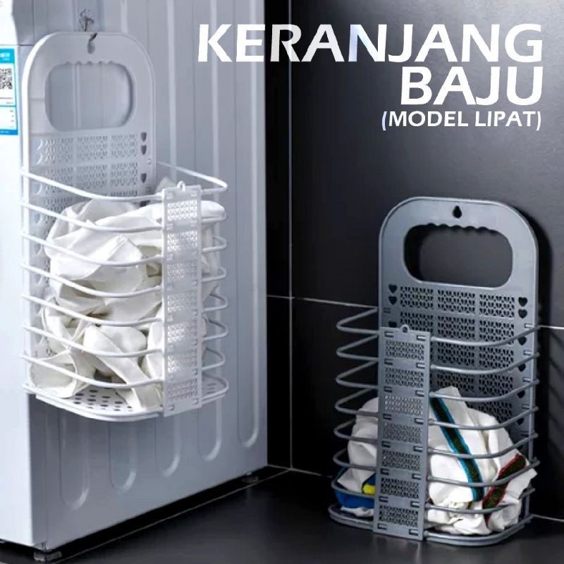 Rak keranjang gantung lipat baju kotor / cucian pakaian laundry baju kotor / keranjang baju kotor fo