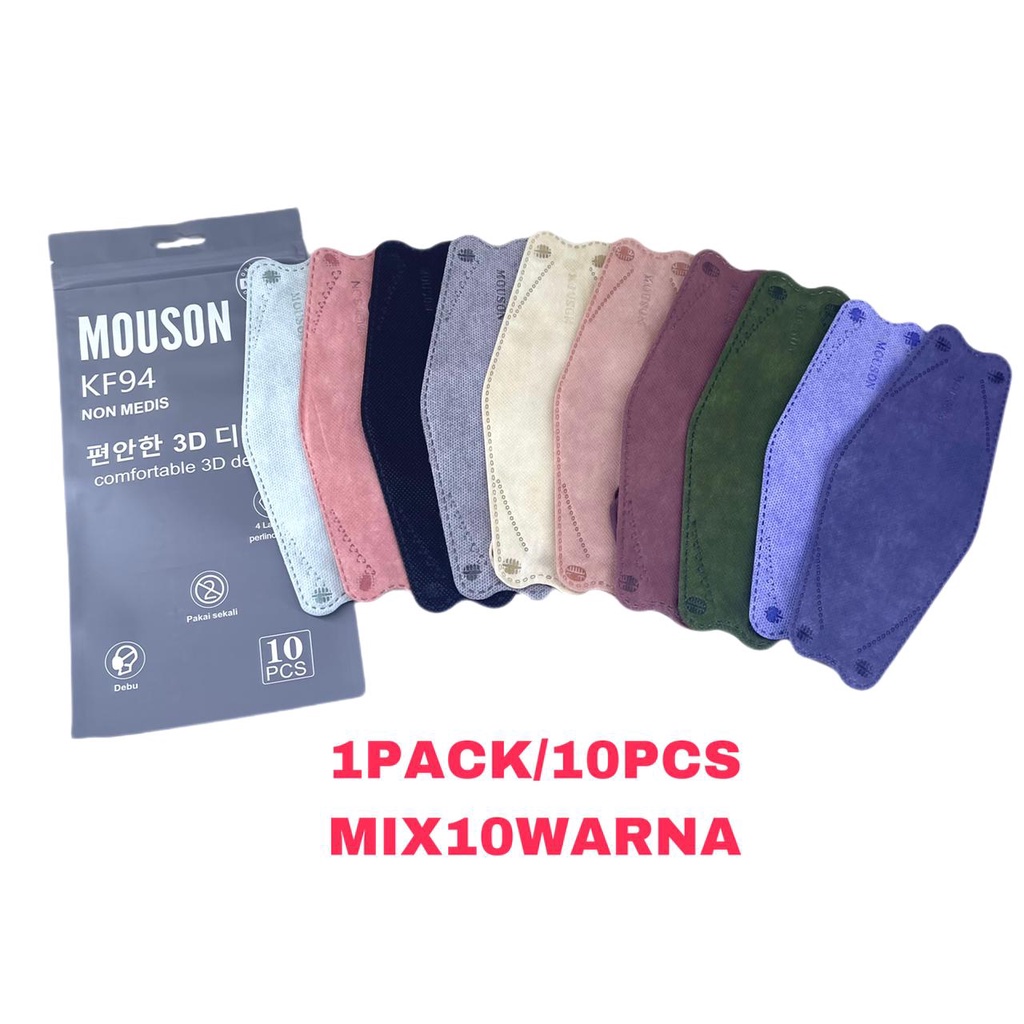 Masker KF94 MOUSON 4PLY ISI 10pcs Masker KF 94 Masker 4D Masker KF94 KOREA 4ply KF94 Warna isi 10pc Murah