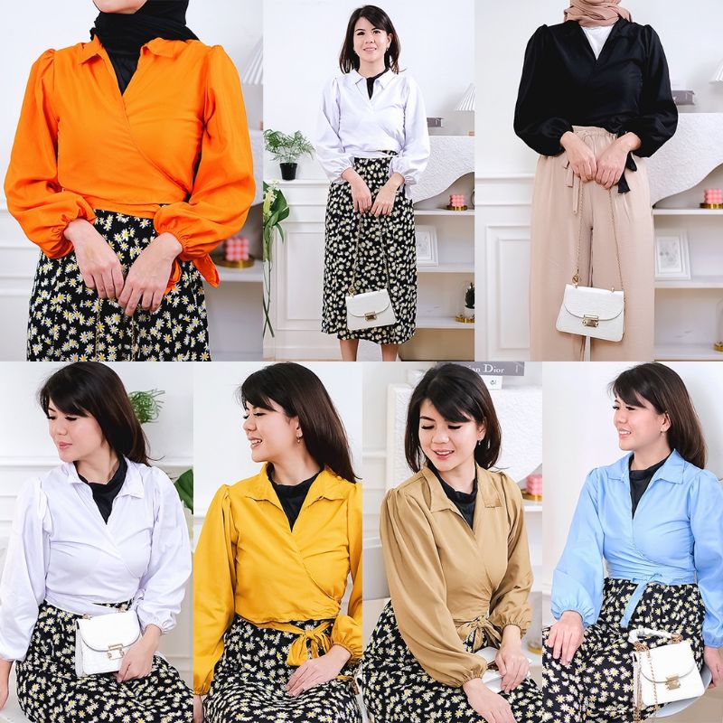 LICA.8 ANGELIE WRAP TOP /ANGEL WRAP BLOUSE BAHAN KATUN POLY FIT L LD 100CM BLOUSE IKAT TOP IKAT TANG