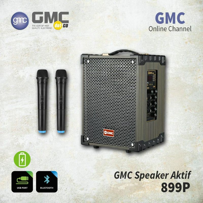 Speaker Portable GMC 899P Bluetooth Karaoke 2 Mic Wireless High Power