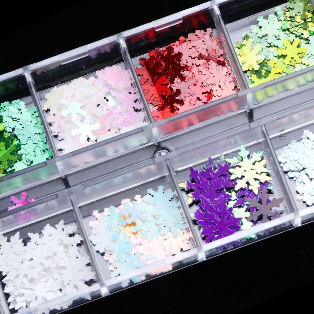 R-flower Snowflake Nail Sequin DIY Glitter Natal Musim Dingin Stiker