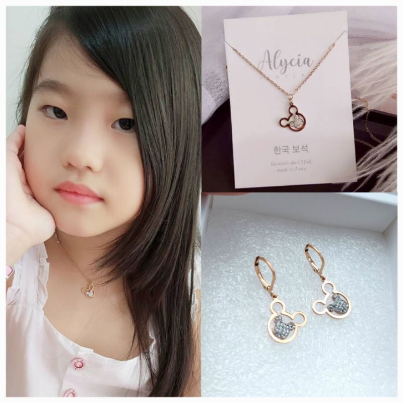 set kalung dan anting anak mickey anti karat