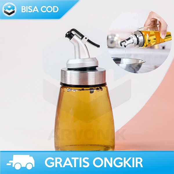 BOTOL PENYIMPANAN MINYAK OLIVE OIL BAHAN KACA 180ML LUBANG TUTUP BOTOL