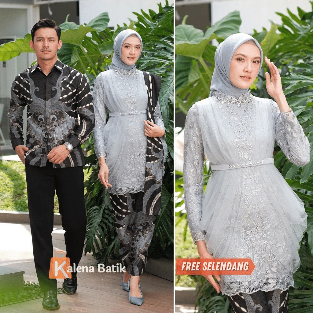 Kebaya Modern Couple Tunangan Kebaya Wisuda Nadine Set Tunik Lamaran Baju Batik Couple Kondangan Terbaru 2023