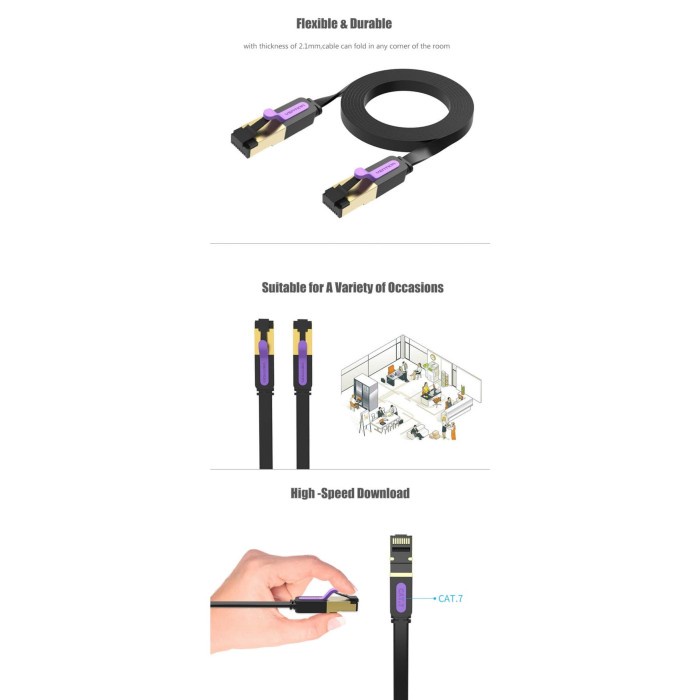 Kabel LAN Vention ICA 1M Cat7 Flat PREMIUM High Speed FTP Shielded