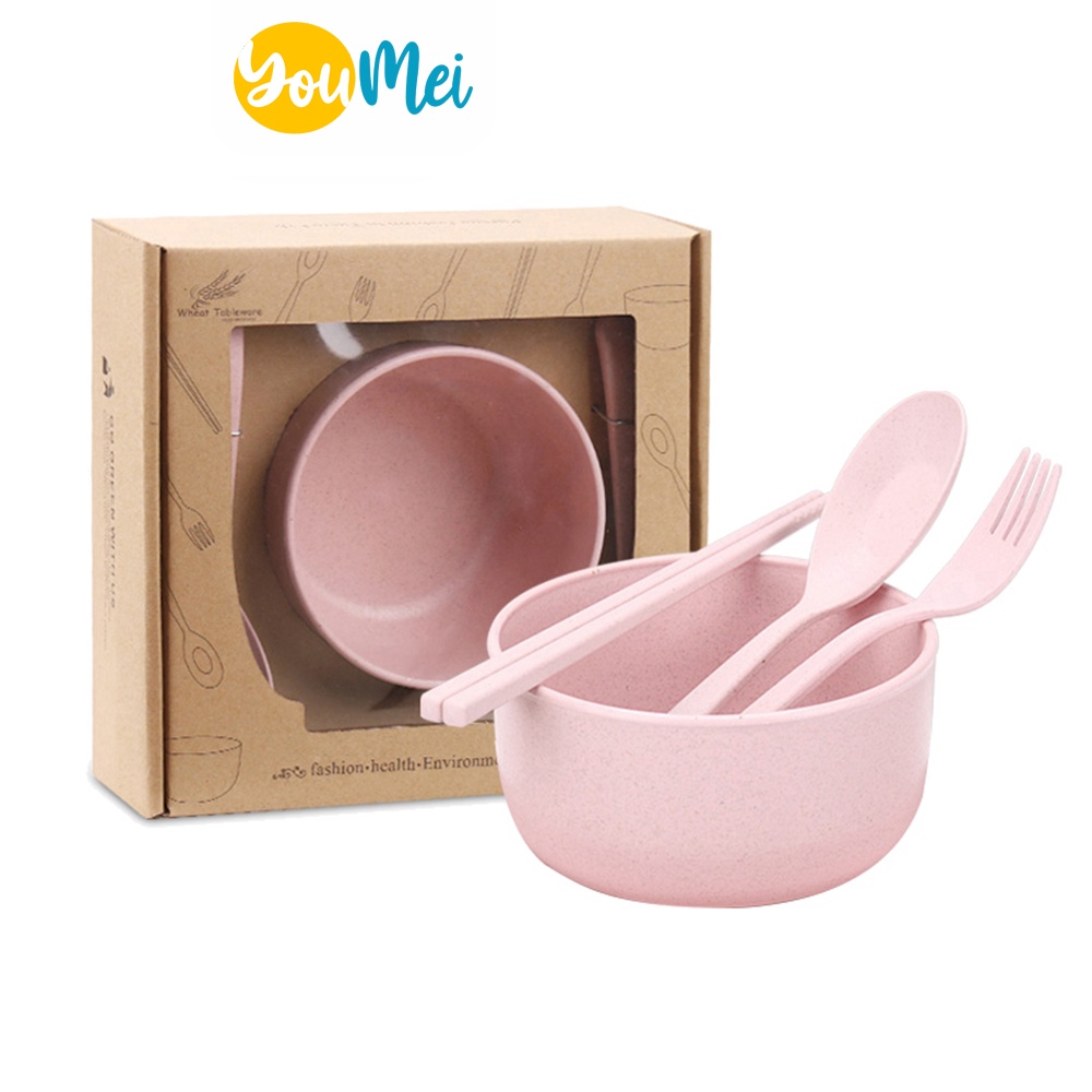 Set 4 pcs Mangkok Bulat plus alat makan 11 cm / Mangkuk Nasi /  Mangkuk Sup / Mangkuk Makan Anak Set 4pcs Warna Warni - 1203