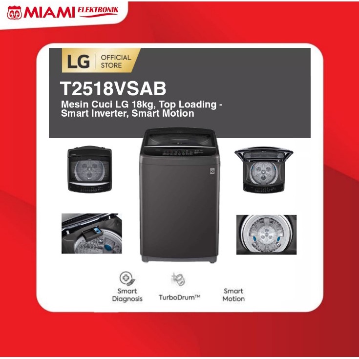 Mesin Cuci LG T2518VSAB 18kg Top Loading-Smart Inverter Smart Motion