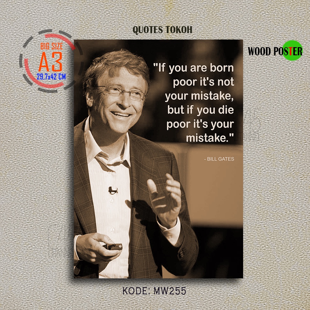 BILL GATES Motivational Quotes Hiasan Dinding Papan Kayu Poster Vintage Quote Ukuran Besar Walldecor