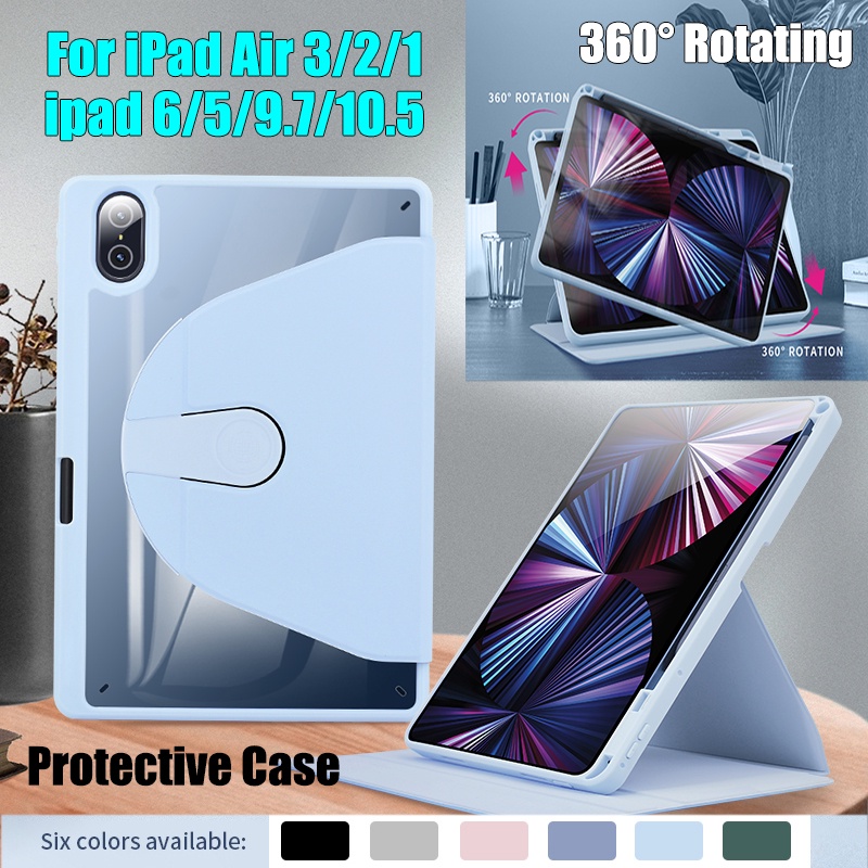 Casing Tablet Untuk iPad Pro 10.5 Ipad6 5 9.7 2018 2017 iPad Air3 2 1 2019 Fashion360° Rotating Stand Cover High End Akrilik Bening Flip Pelindung Case