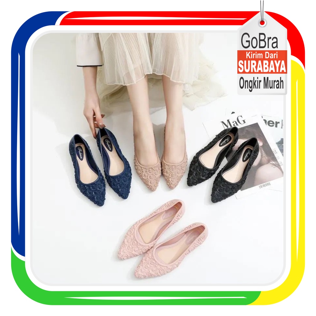 Gobra ♕ SA011 Sandal Wanita Motif Bunga Kasual Santai Jalan Jalan Import Murah