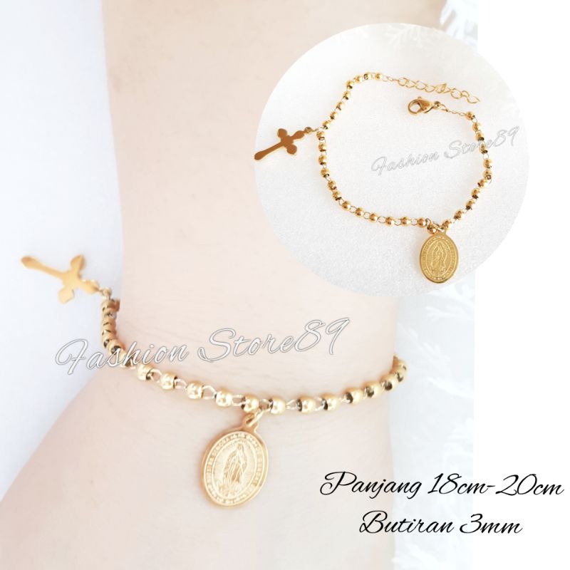 Gelang Rosario jurai Salib Bunda Maria Gold Titanium import RSG06