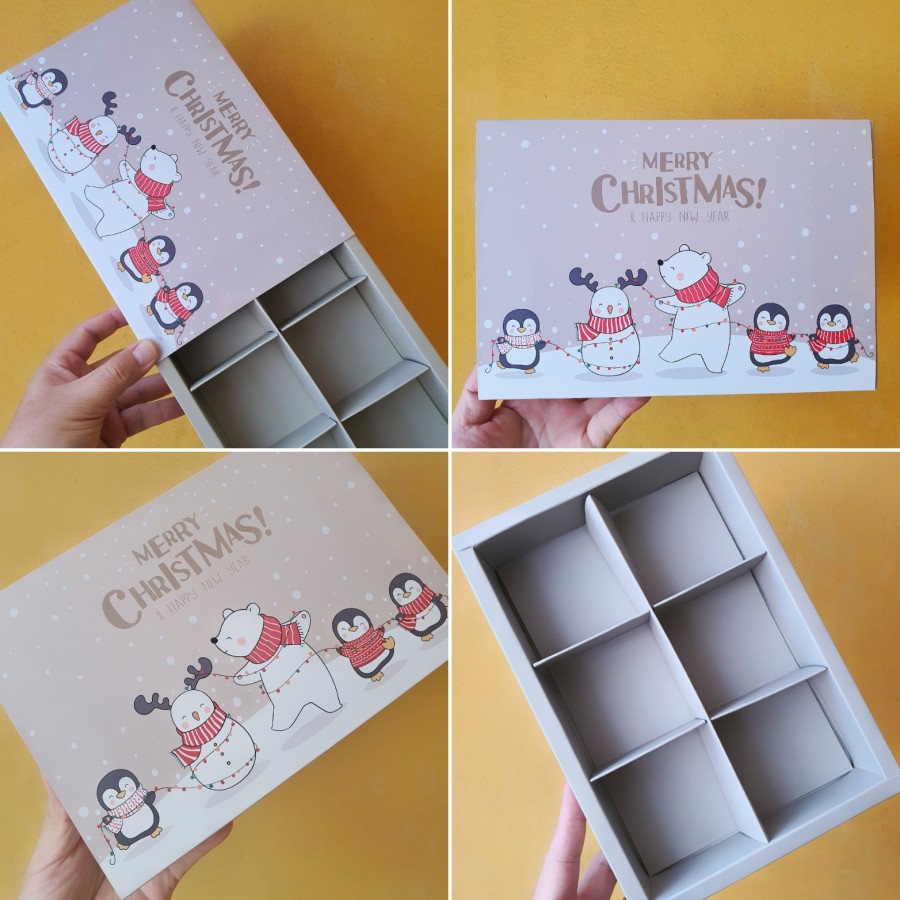 

(5 pcs) kardus natal christmas dus hampers eggtart sekat 6 box coklat kotak packaging ukuran sekat 7.3 x 7.3 x 4.5 cm
