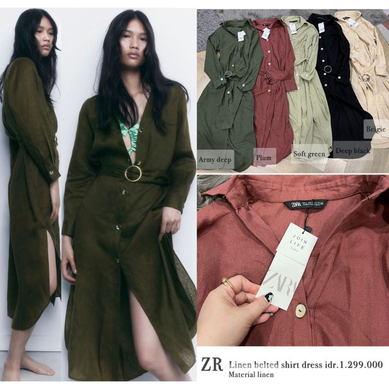 ZARA Linen Belted Shirt Dress