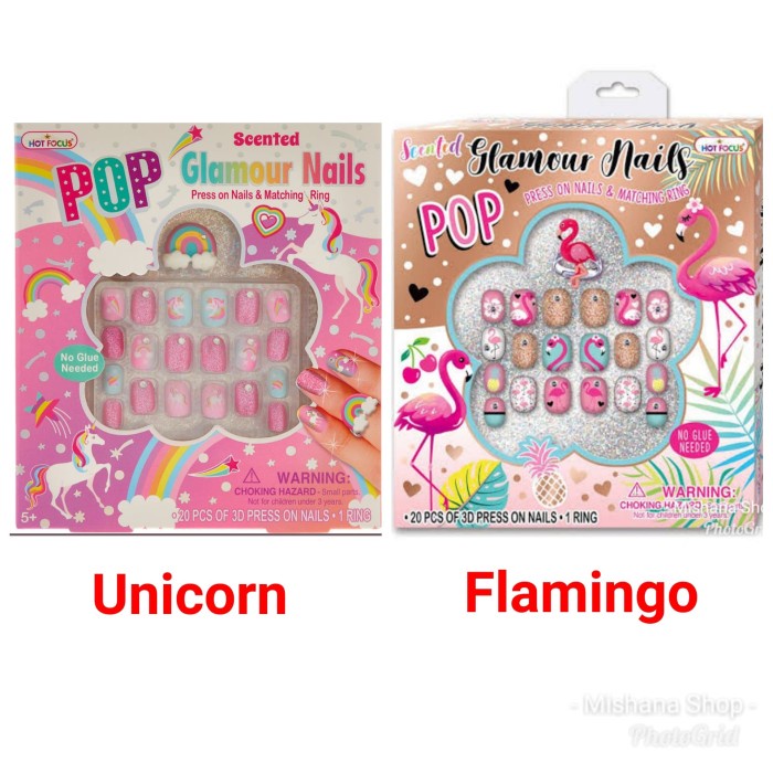 Mainan Kuku Hias Anak Pop Glamour Unicorn Flamingo Nails Hot Focus