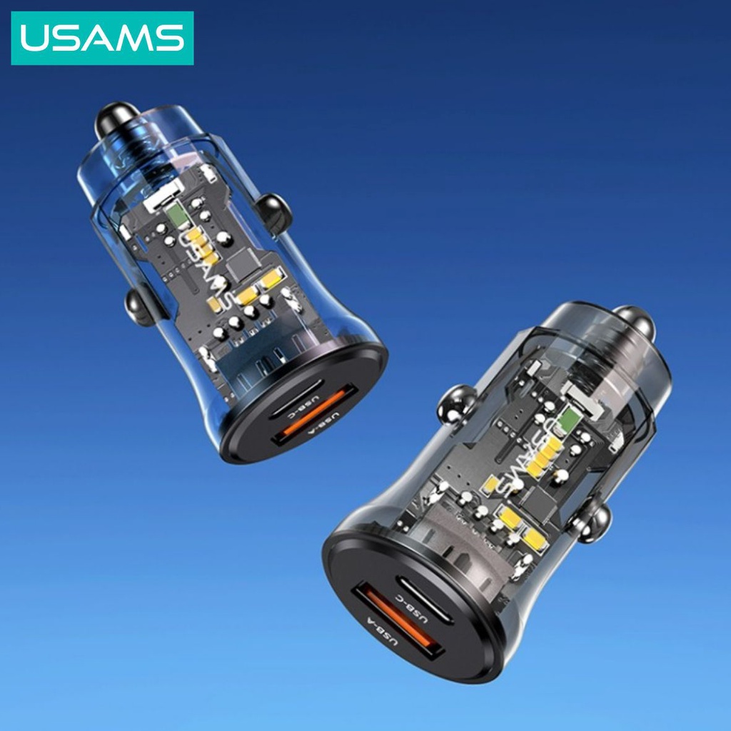 USAMS C32 Mini Car Fast Charger Mobil Transparent A+C 30W
