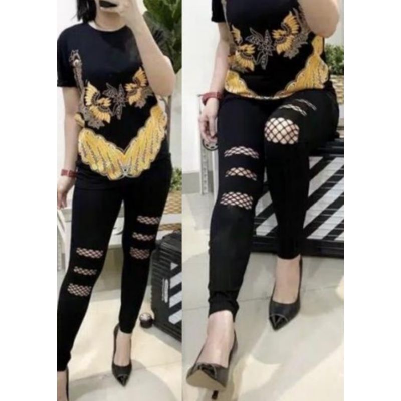 Legging Sobek Import Wanita / Legging Sobek Jaring Jala Wanita Premium / Korean Legging Fit S-XXl