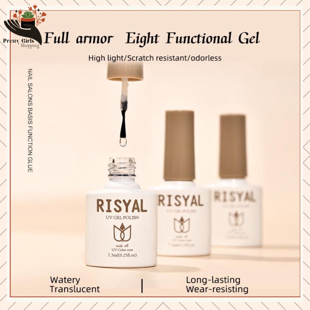 Pretty  RISYAL Base Coat &amp; Top Coat  Gel Nail Polish UV LED Nail Art / Kutek Nail / Cat Kuku/ Gel polish/ Kutek UV/ Kutek Gel UV