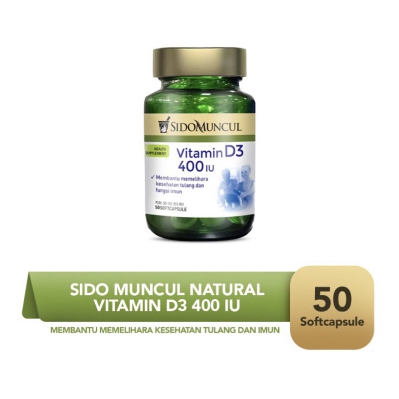 Sidomuncul vitamin D3 400IU 50 kapsul ( memelihara kesehatan tulang &amp; memperbaiki imun )