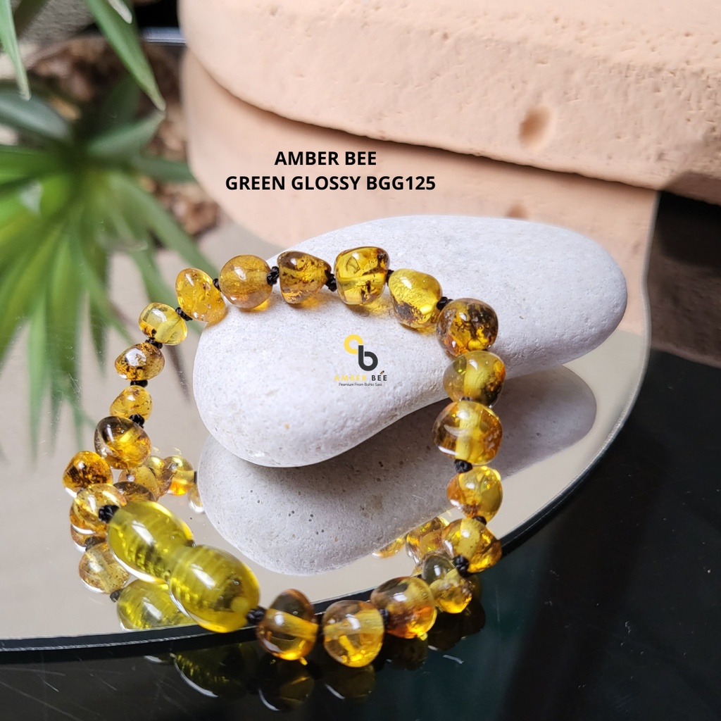 Gelang Amber Baby &amp; Anak Premium Glossy Green BGG125 By Amber Bee