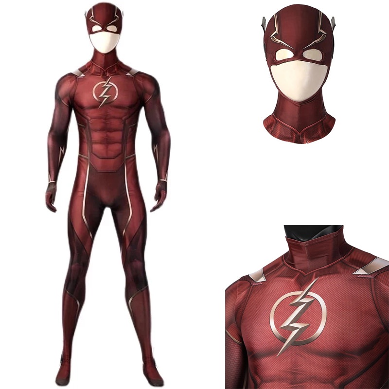 PREORDER Barry Allen The Flash Cosplay Costumes  Spandex Zentai Jumpsuits With Latex Mask Tights Bod