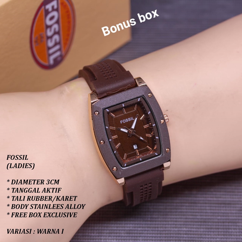 (FREE BOX) JAM TANGAN WANITA FASHION TALI RUBBER BODY OVAL TANGGAL AKTIF