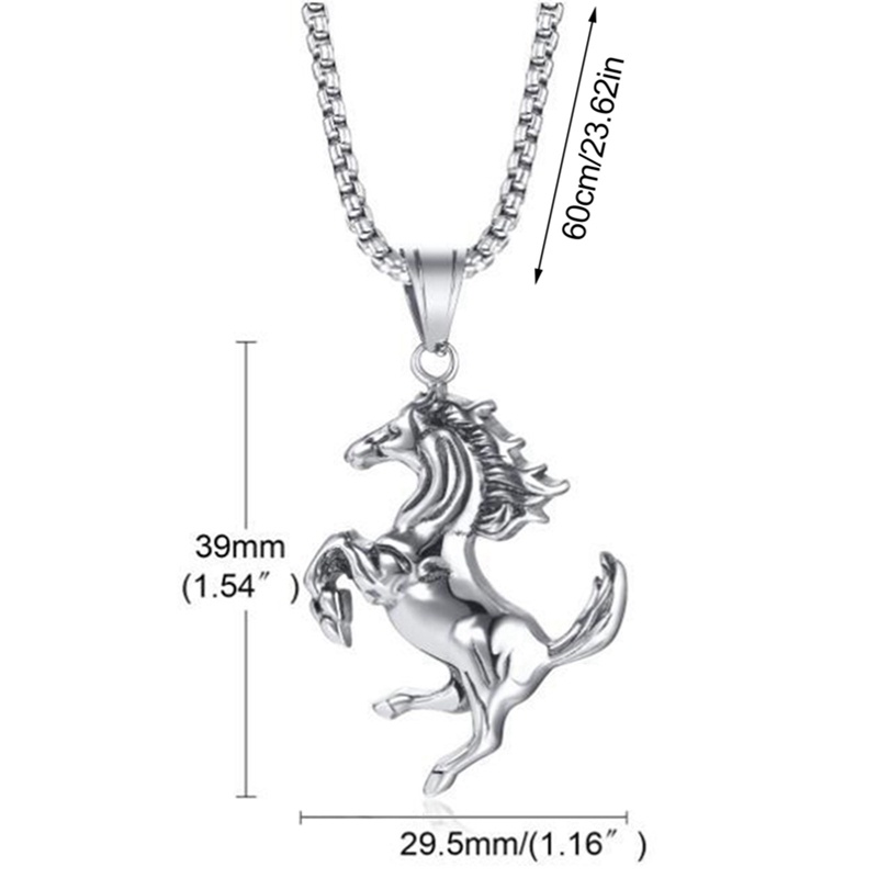 Kalung Rantai Liontin Kuda Tiga Dimensi Bahan Stainless Steel Gaya Vintage Untuk Pria