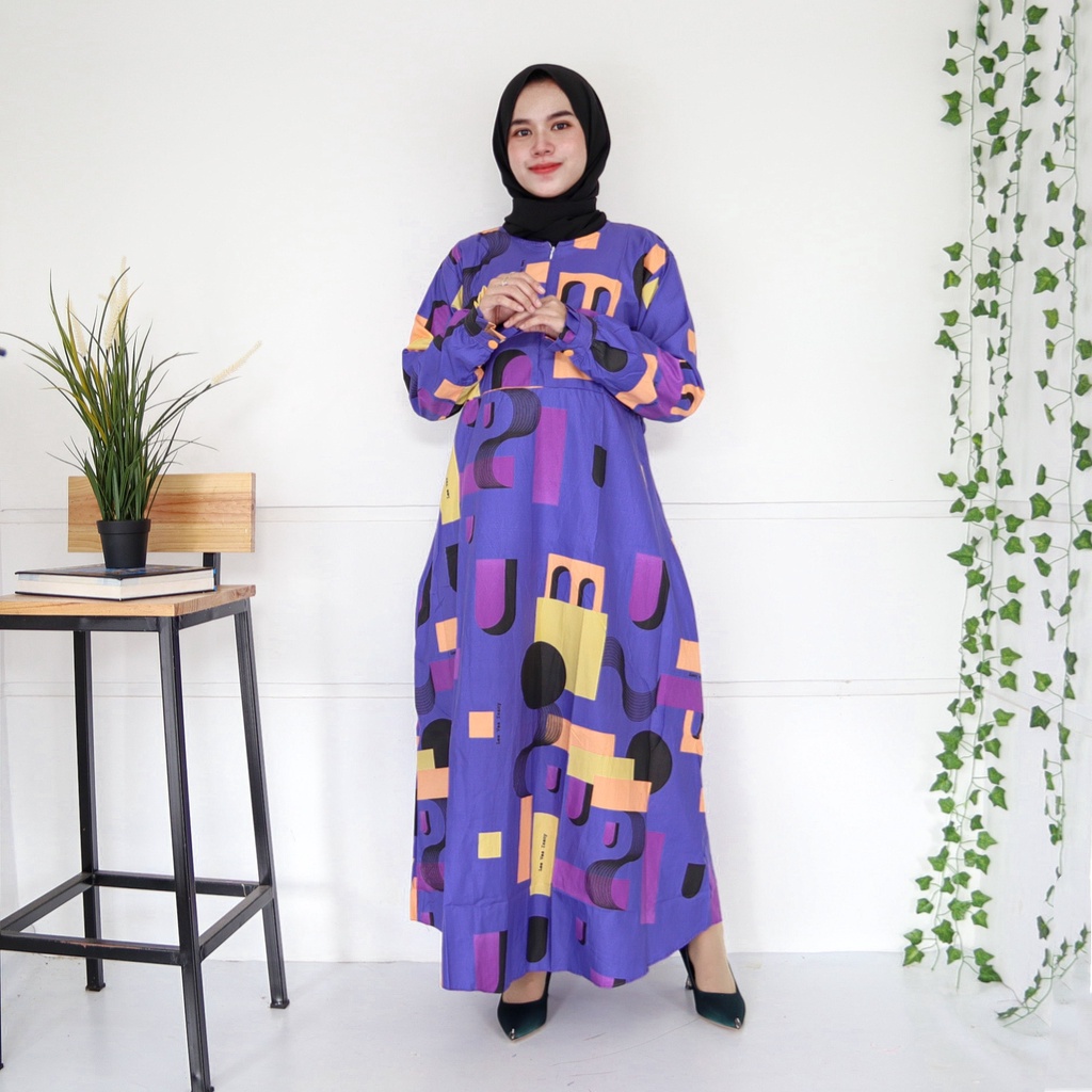 IZANY GAMIS / Dress Muslim XXL Jumbo Lengan Kancing Banyak Motif-ART PURPLE