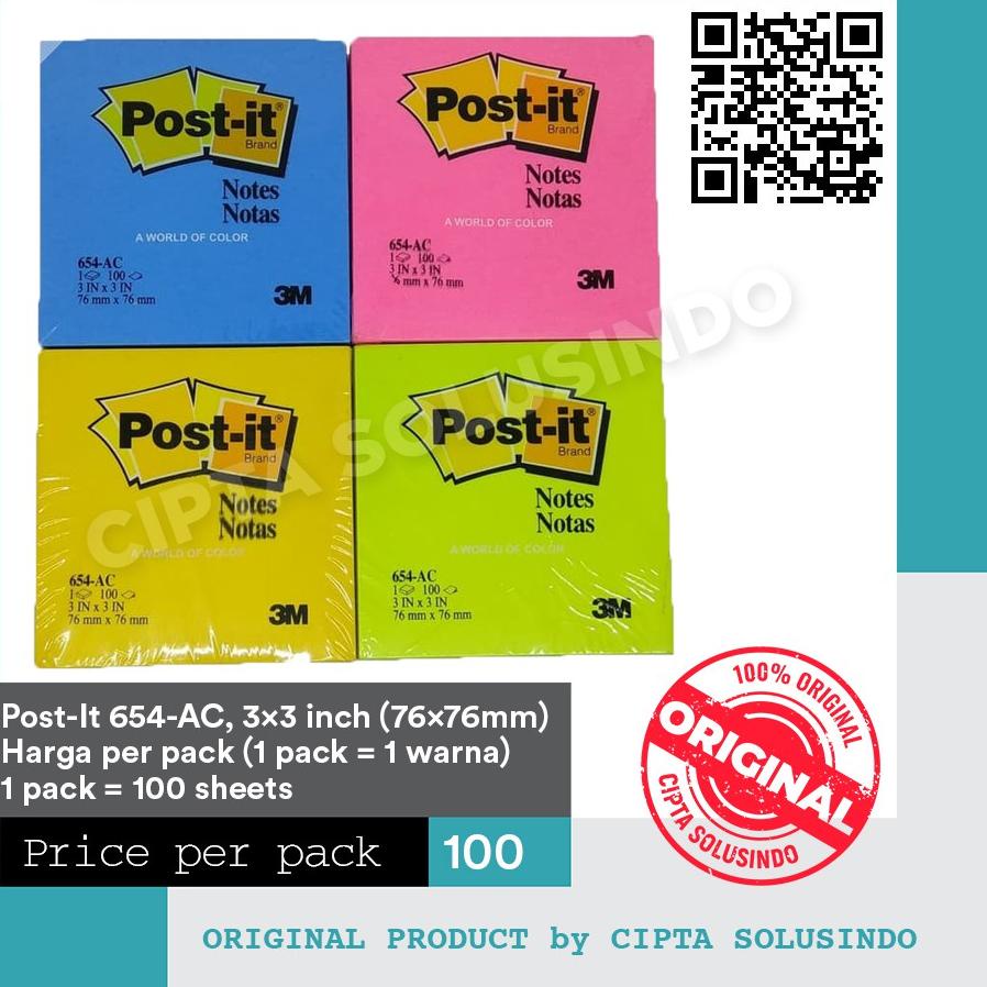 

[KODE HE6NL] Stiky notes - post it - ukuran 7.6 cm x 7.6 cm (3 inch x 3 inch) per warna [654-ac]