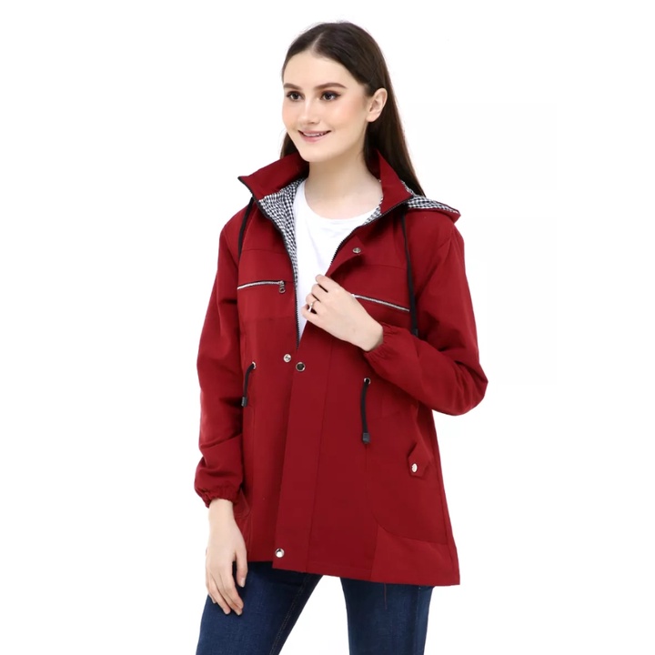 Jaket Parka Cewek Jumbo / big size m/l, xl, xxl, xxxl, hoodie bisa dilepas-MERAH MAROON