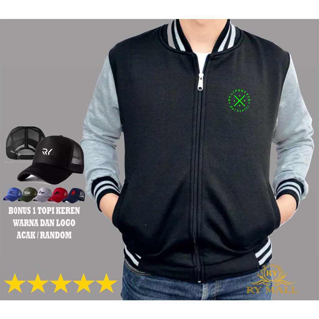 Promo Menang banyak / Jaket Baseball RY Lifestyle 1990 Autentic Stabilo + Topi / Random / Jaket Ukur