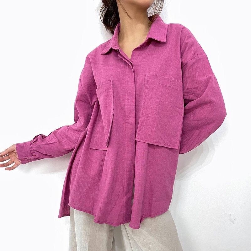 Kemeja Oversize Pocket - Kemeja Linen Crinkle Oversize - Niki Shirt