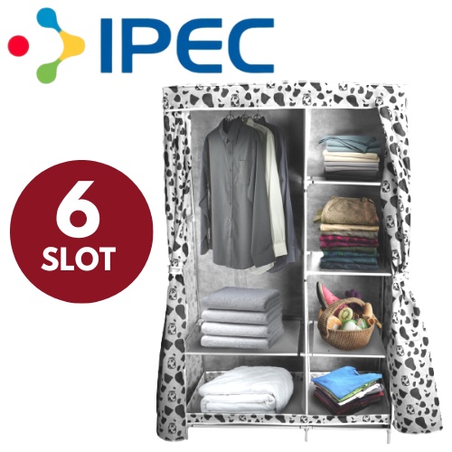 Lemari Pakaian Portable Rak Serbaguna Organizer Tempat Penyimpanan Baju Wardrobe Almari motif hitam putih 6 slot 662