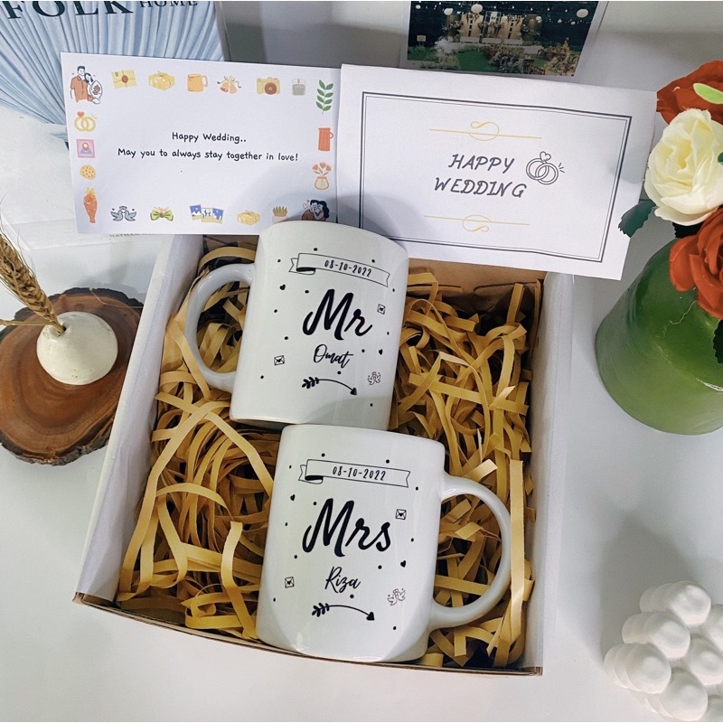 Kado Pernikahan / Mug Couple Wedding Gift / Gift Box Hadiah Pernikahan Custom / Engagement