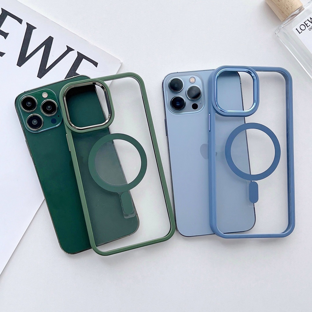 Case Pelindung Lensa Kamera Belakang Magnetik Bahan Logam Transparan Untuk iPhone 14 Pro Max 14 13 Pro Max 12 Pro Max