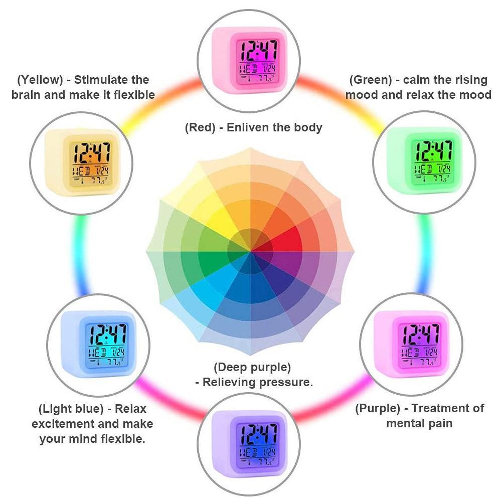 Smart 7 Color Change Backlight LED Digital Alarm Clock Watch Kontrol suara Meja Desktop Jam Led Warna Jam Weker Digital Kubus Berubah 7 Warna