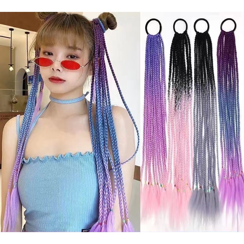 1pc Wig Rambut Ekstensi Model Kepang Panjang Warna Campur Gaya Hip Hop Y2K Untuk Wanita