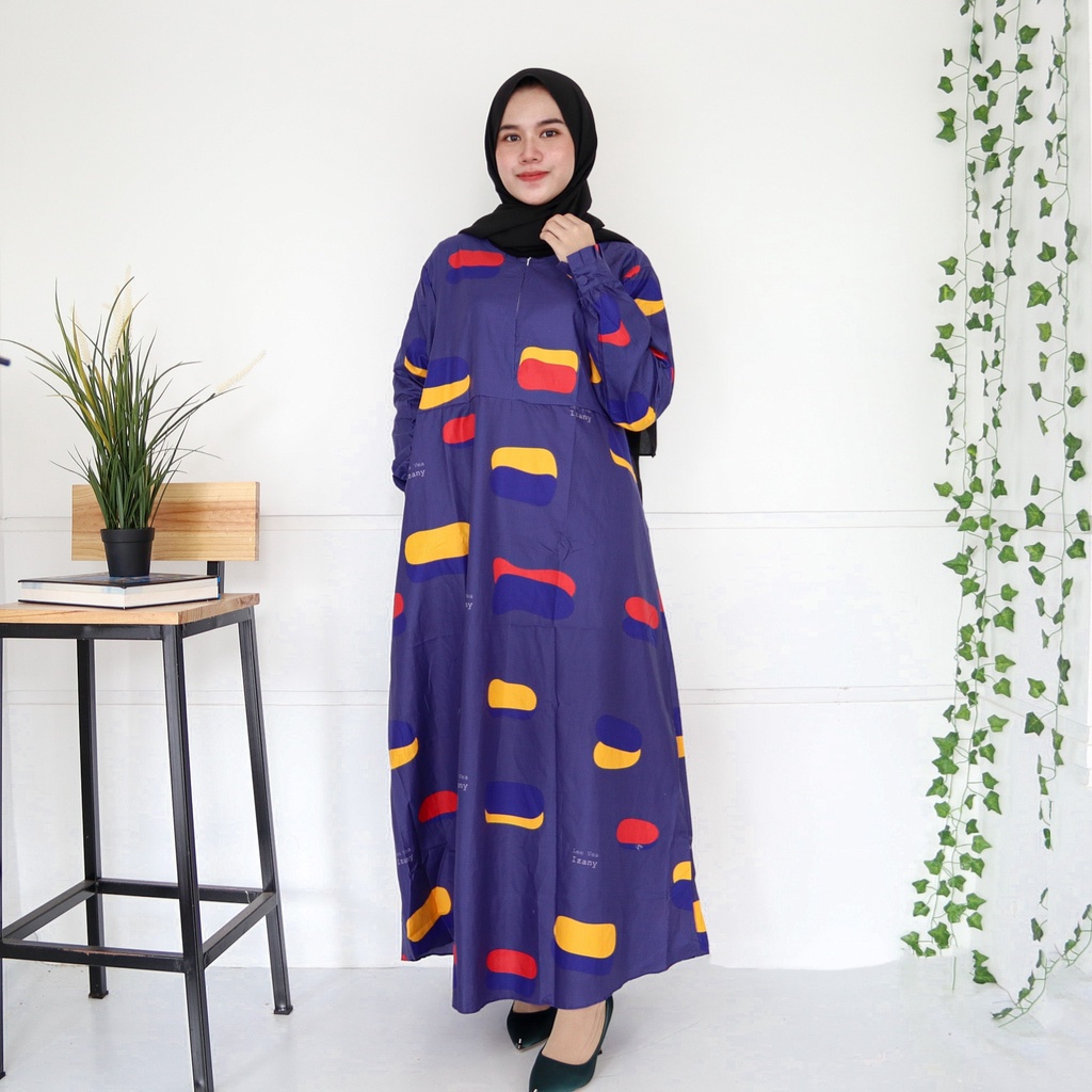 IZANY GAMIS / Dress Muslim XXL Jumbo Lengan Kancing Banyak Motif-OVAL NAVY
