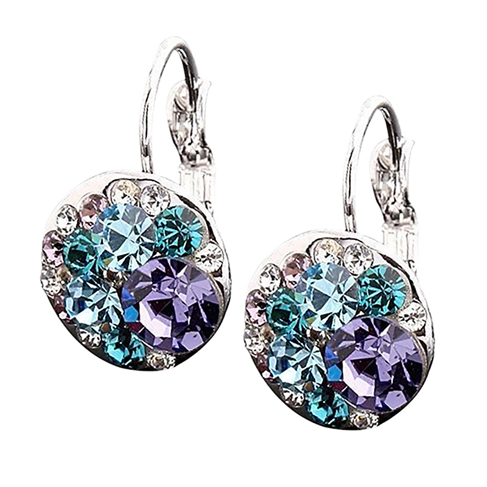 Anting Leverback Bahan Alloy Warna Silver Hias Cubic Zirconia + Kristal Untuk Wanita