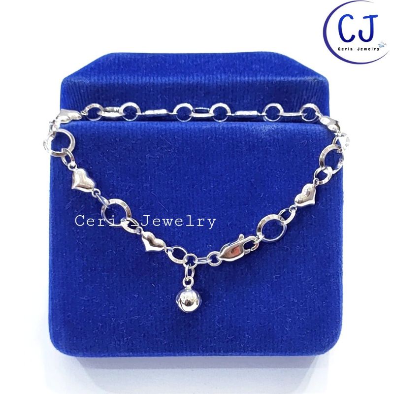 Gelang Perak Asli Silver Wanita 925 Lapis Emas Putih Model Emas Love Oval - Perhisan Perak