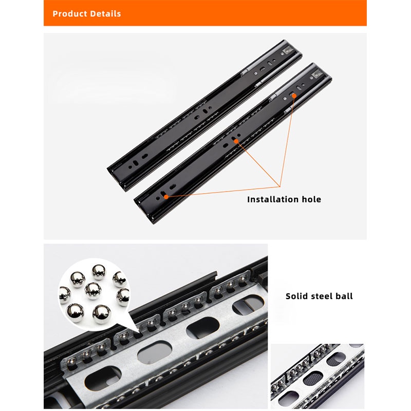 30 /40 cm Hitam Rel Laci 2x Double Tarik Full Extension /Rel Double Track / Rel Laci Ball Bearing