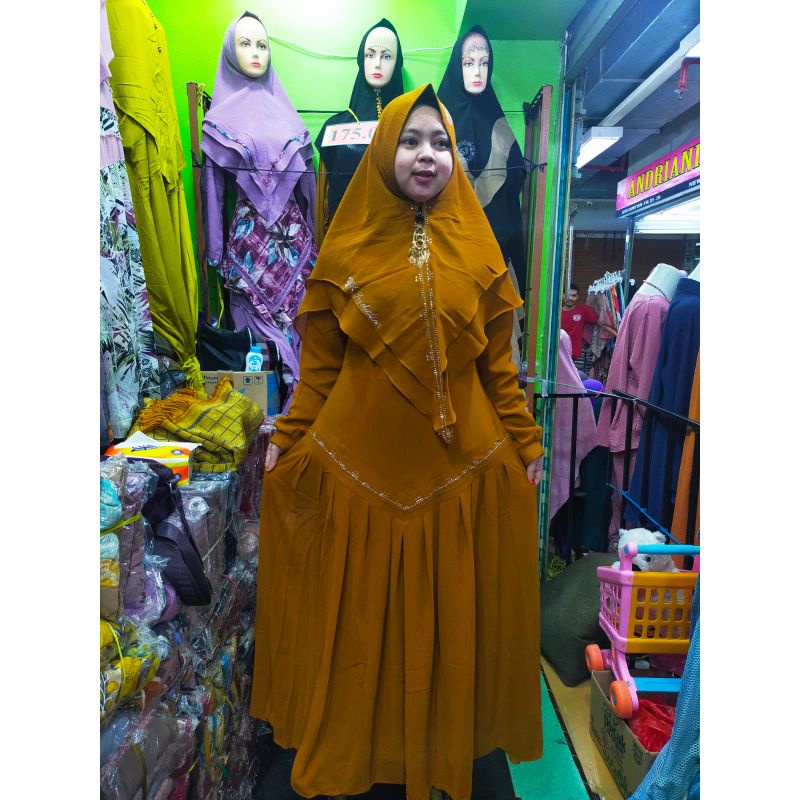 Gamis Syar'i Dk 07 Swarovski Full Polos Ceruty Babydoll Double PURING Busui Khimar Pet Antem  Set Ji