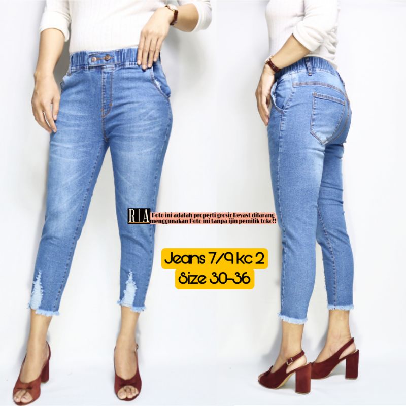 Celana Jeans pinggang karet Kc2 wanita