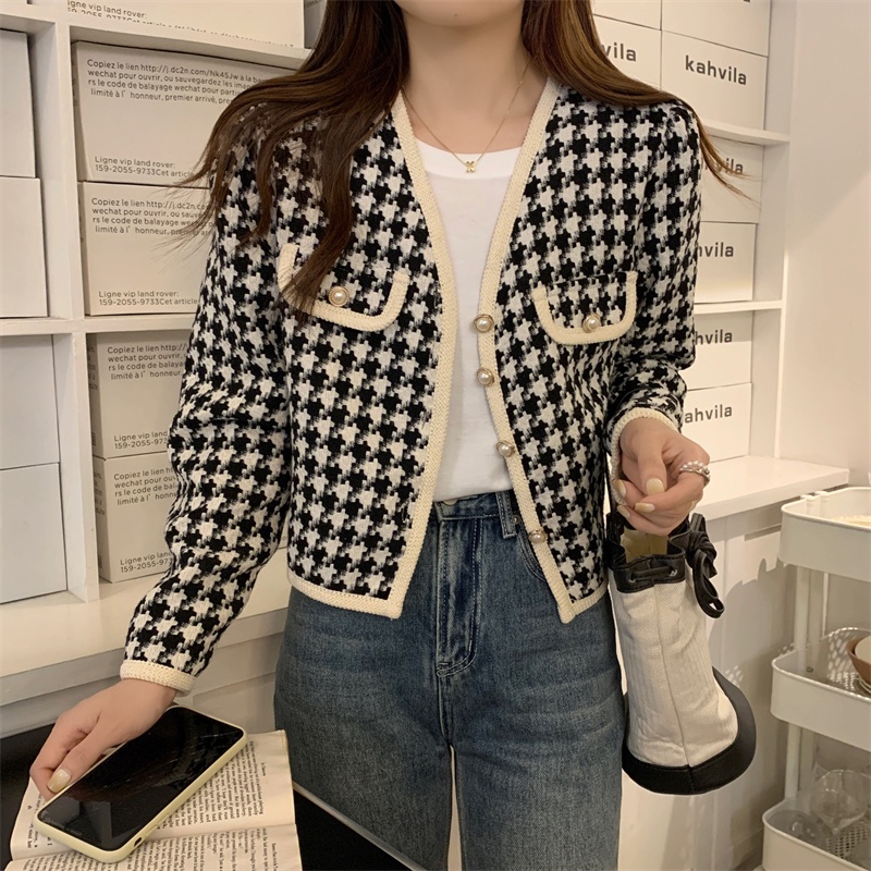 Jacket Lengan Panjang Korean Style Jaket Wanita Terbaru Outer Crop Kotak-kotak