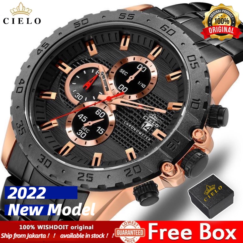 【TERMURAH】CIELO 8334 Jam Tangan Pria Anti Air Original Luxury Stainless Steel  COD（Free BOX+Kartu Garansi）Penjualan Terbaik Seiko Alexander Christie Sport Imoport Premium Couple Wanita Grosir Murah